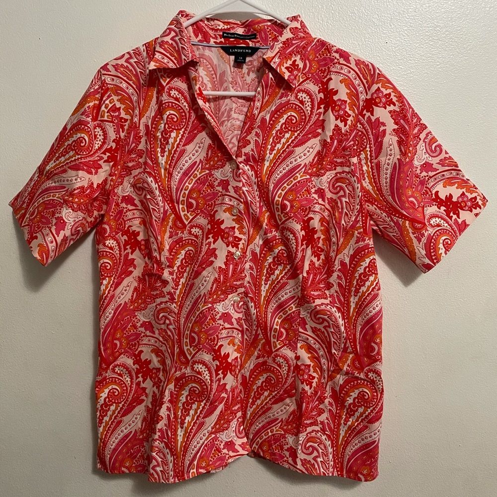 Lands’ End Red Paisley Button Down Shirt – Size M